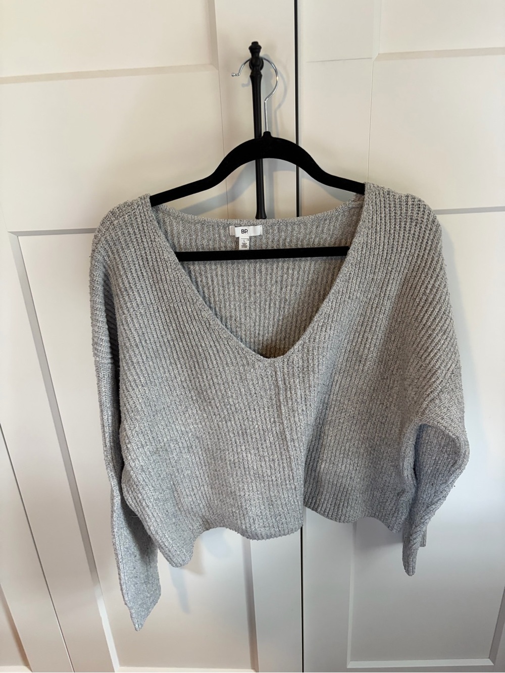 bp Gray V-Neck Ribbed Knit Sweater